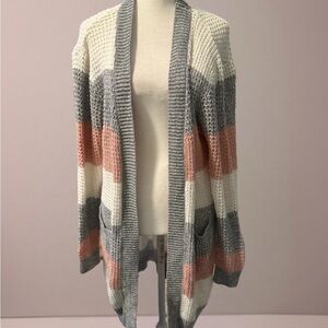 Striped Gray, Pink, and White Women's Sweater
